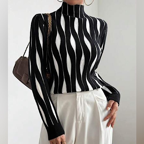 Chic Black and White Turtleneck Sweater - Picture 2 of 4